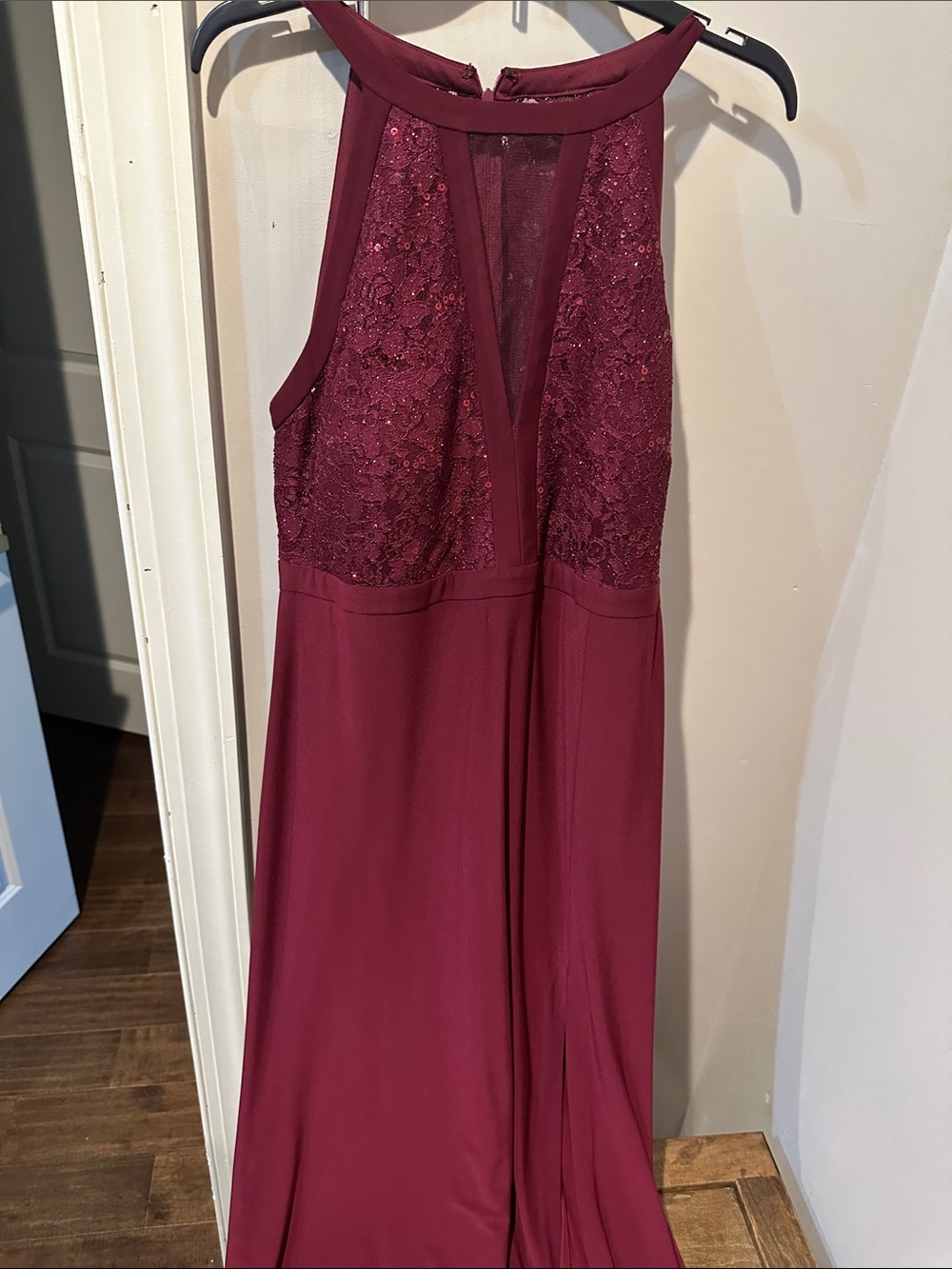 Morgan & Co. Wine Red Lace Bodice Prom Gown